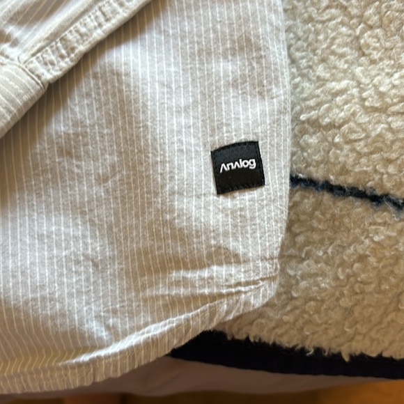 Analog button down shirt size small white and blue pin striped - Picture 3 of 6